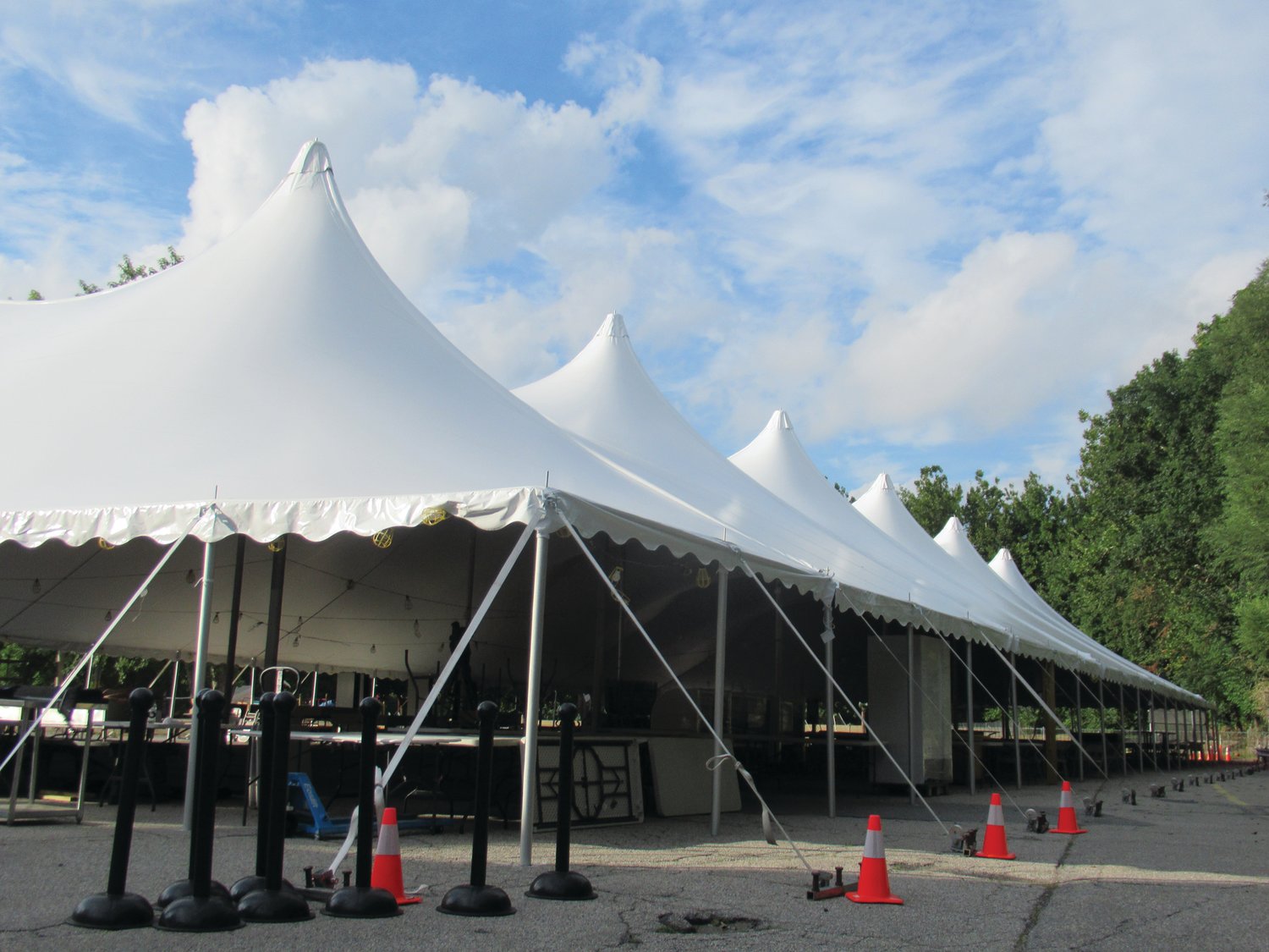 CLASSIC COVERING: This is part of the 120-foot long and 90-foot-wide cathedral tent that will house evening from the doughboy stand to sweet stuff shop to the bar area and entertainment for this weekend’s St. Rocco’s Feast and Festival.